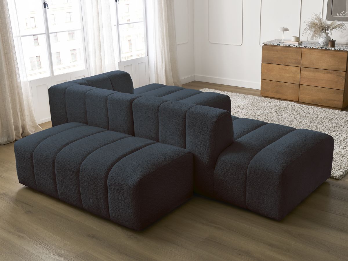ANNECY modulaire vaste hoekbank in badstof met 1 enkele fauteuil en 1 poef