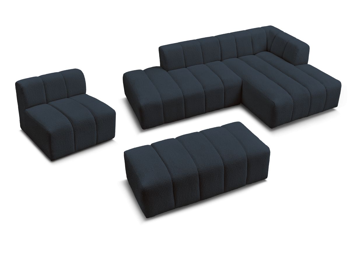 ANNECY modulaire vaste hoekbank in badstof met 1 enkele fauteuil en 1 poef