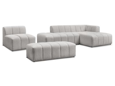 Canapé d'angle fixe modulable ANNECY tissu bouclette avec 1 chauffeuse 1 place et 1 pouf
