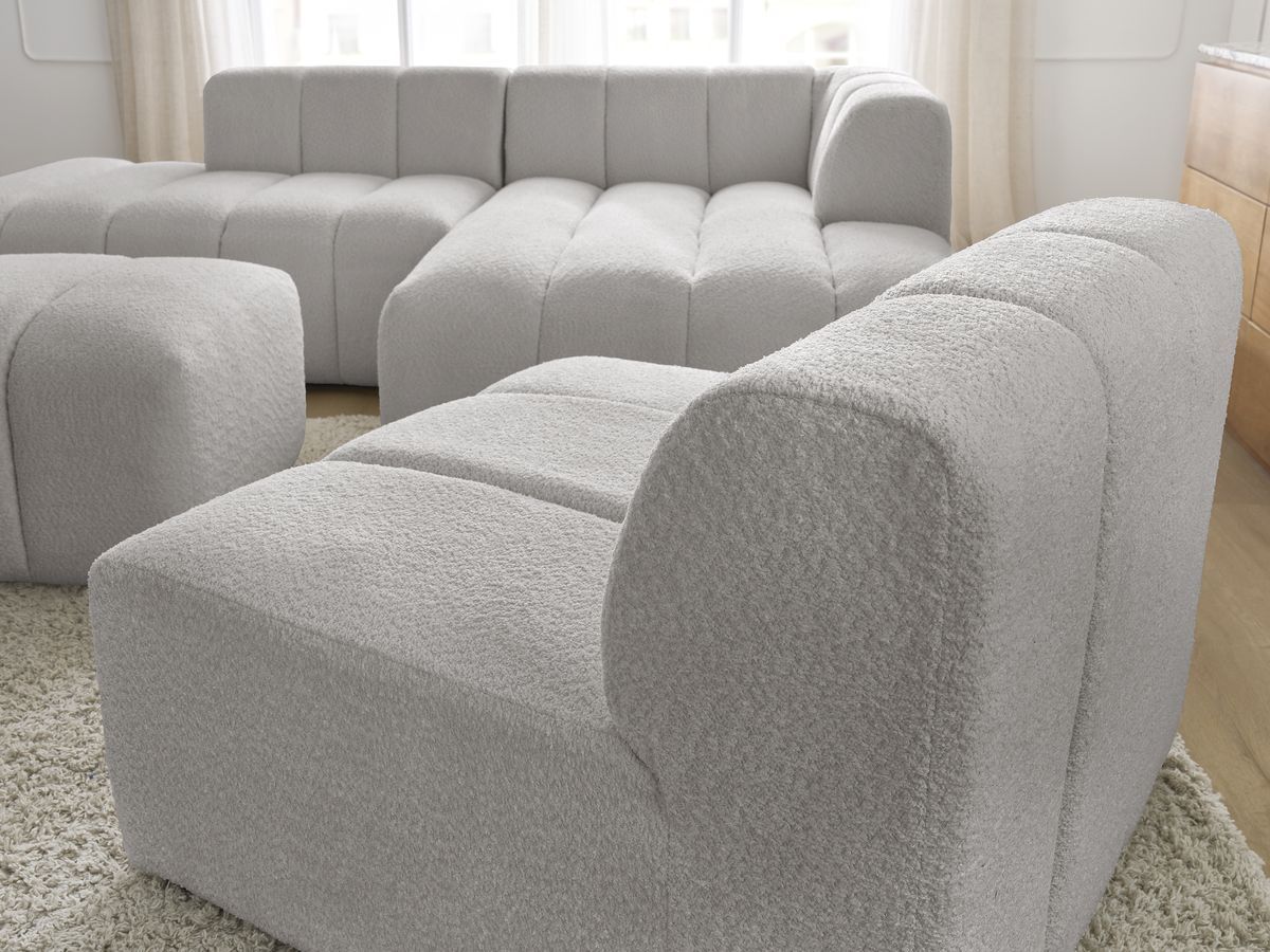 ANNECY modulaire vaste hoekbank in badstof met 1 enkele fauteuil en 1 poef