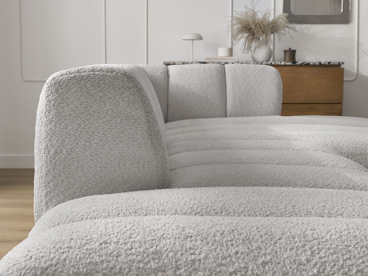 ANNECY modulaire vaste hoekbank in badstof met 1 enkele fauteuil en 1 poef