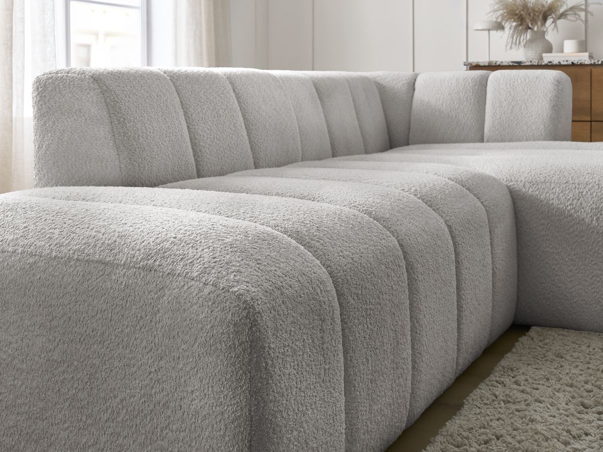 ANNECY modulaire vaste hoekbank in badstof met 1 enkele fauteuil en 1 poef