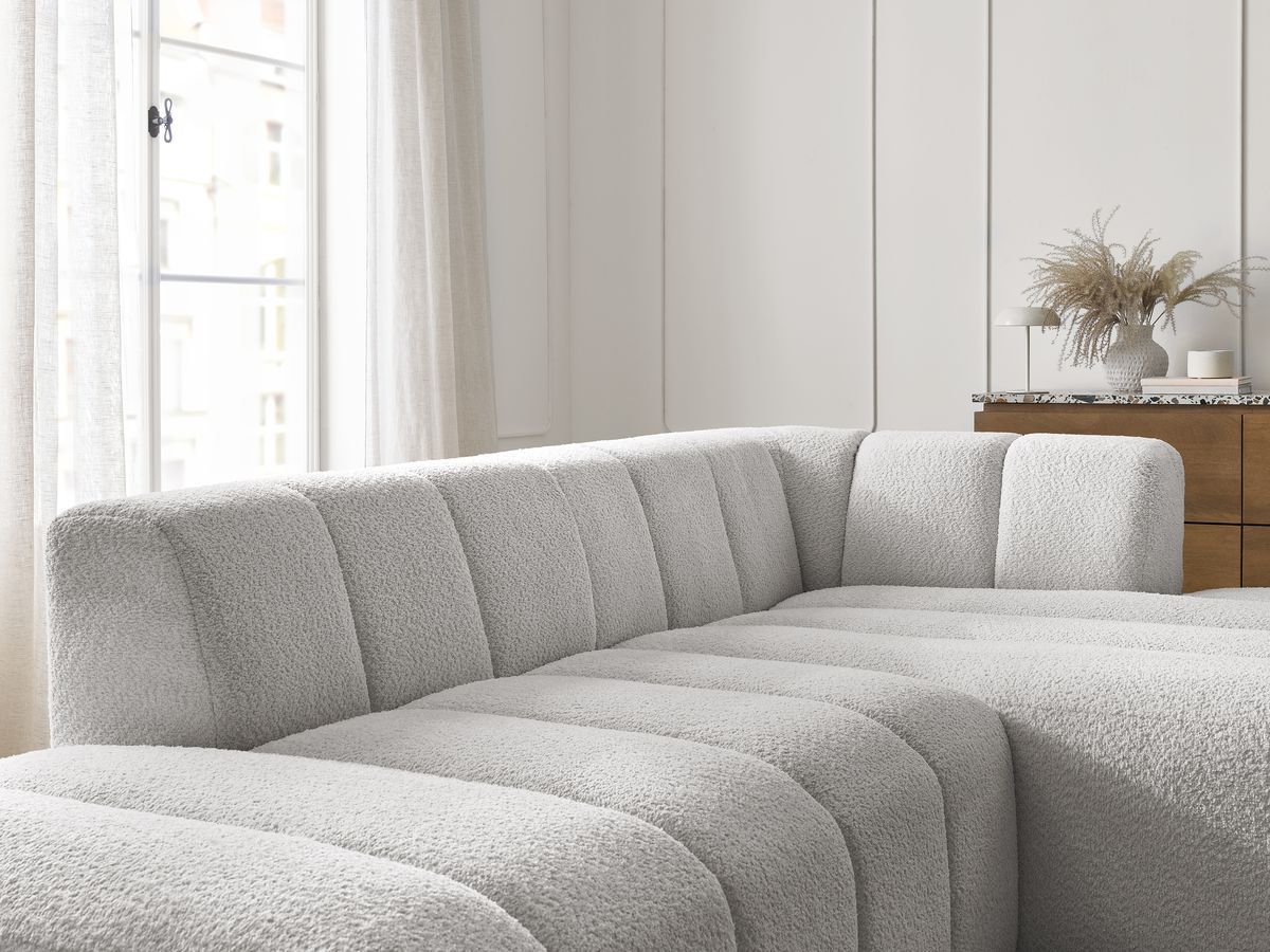 ANNECY modulaire vaste hoekbank in badstof met 1 enkele fauteuil en 1 poef