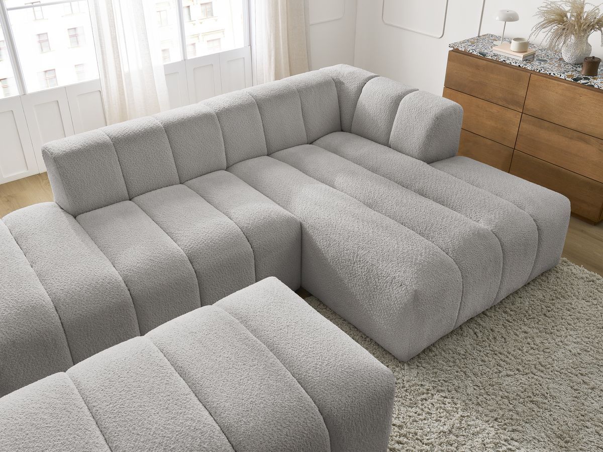 ANNECY modulaire vaste hoekbank in badstof met 1 enkele fauteuil en 1 poef