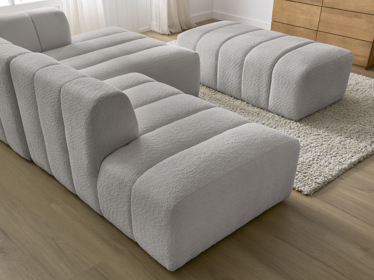 ANNECY modulaire vaste hoekbank in badstof met 1 enkele fauteuil en 1 poef