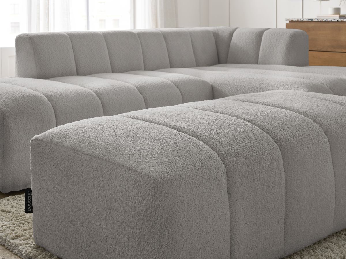 ANNECY modulaire vaste hoekbank in badstof met 1 enkele fauteuil en 1 poef