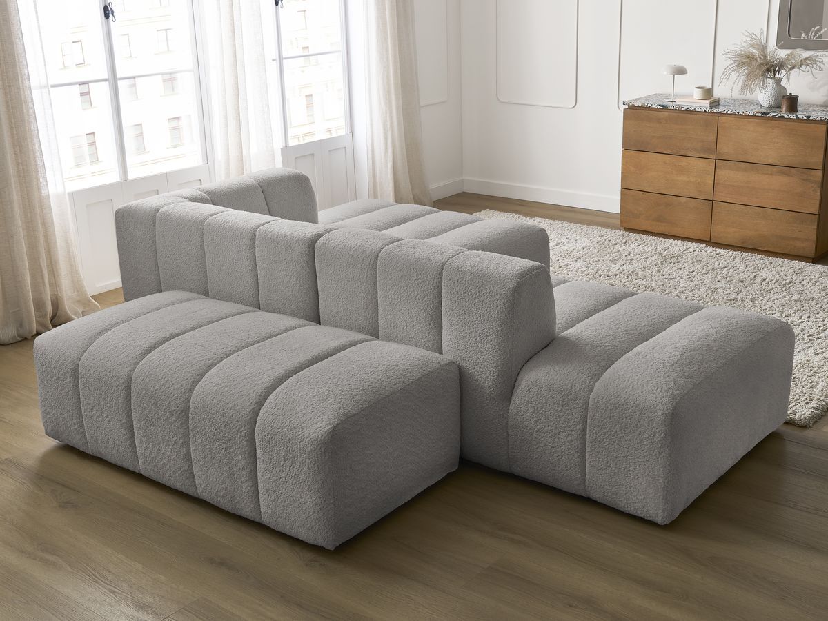 ANNECY modulaire vaste hoekbank in badstof met 1 enkele fauteuil en 1 poef