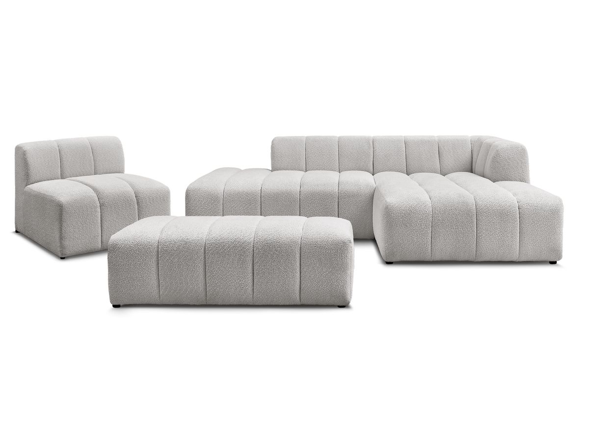 ANNECY modulaire vaste hoekbank in badstof met 1 enkele fauteuil en 1 poef