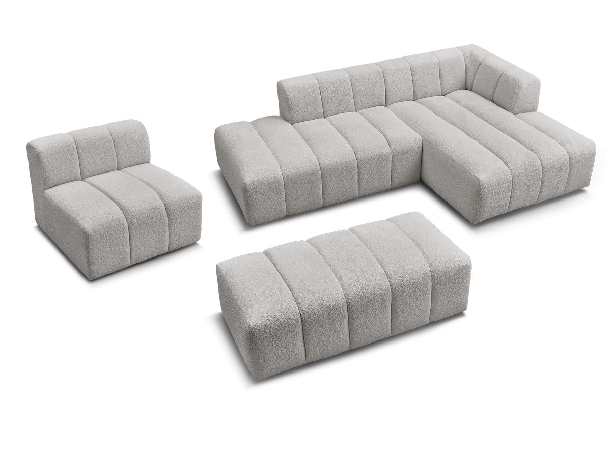 ANNECY modulaire vaste hoekbank in badstof met 1 enkele fauteuil en 1 poef