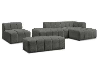 Canapé d'angle fixe modulable ANNECY tissu bouclette avec 1 chauffeuse 1 place et 1 pouf