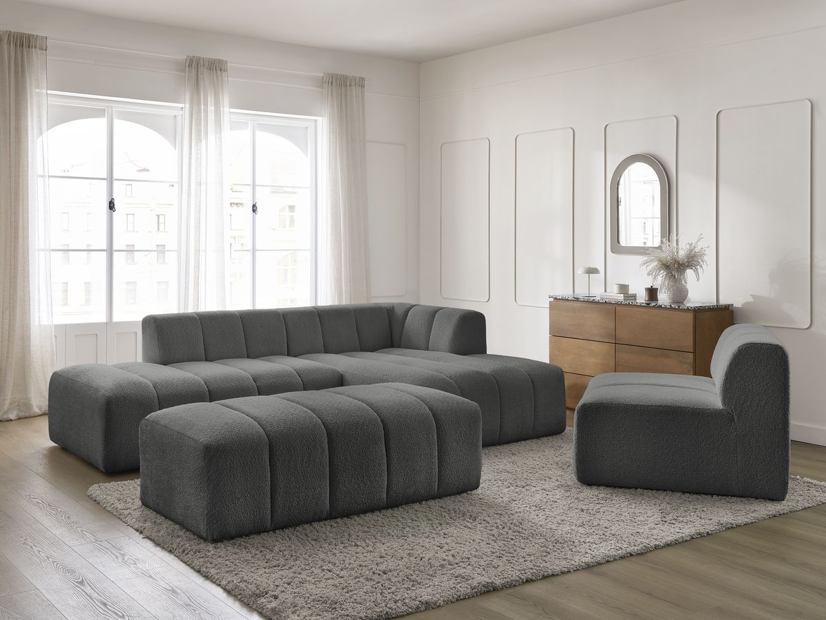 ANNECY modulaire vaste hoekbank in badstof met 1 enkele fauteuil en 1 poef
