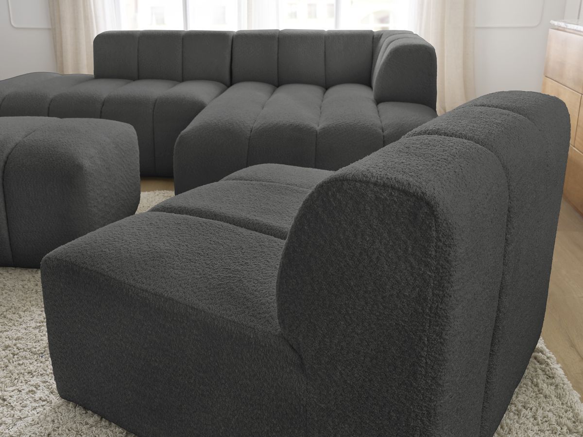 ANNECY modulaire vaste hoekbank in badstof met 1 enkele fauteuil en 1 poef