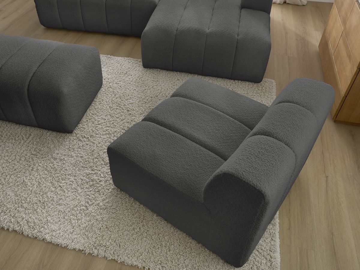 ANNECY modulaire vaste hoekbank in badstof met 1 enkele fauteuil en 1 poef