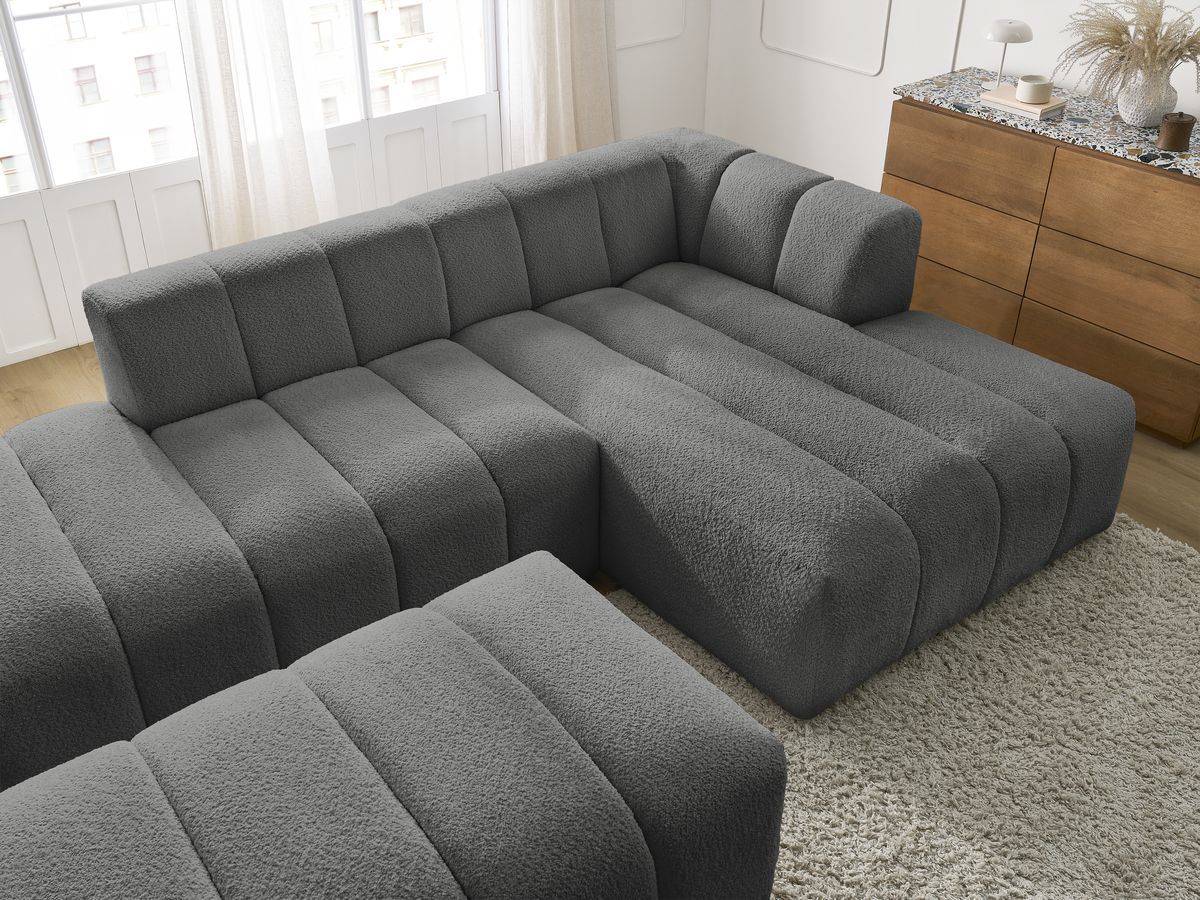 ANNECY modulaire vaste hoekbank in badstof met 1 enkele fauteuil en 1 poef