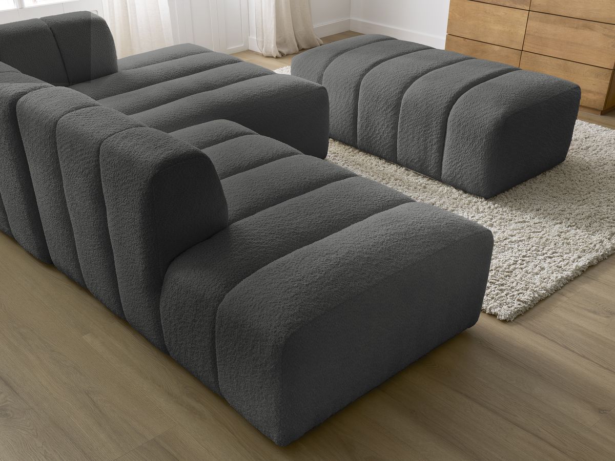 ANNECY modulaire vaste hoekbank in badstof met 1 enkele fauteuil en 1 poef
