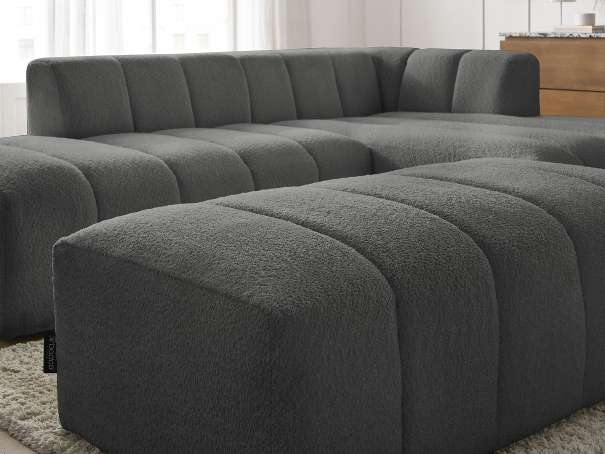 ANNECY modulaire vaste hoekbank in badstof met 1 enkele fauteuil en 1 poef