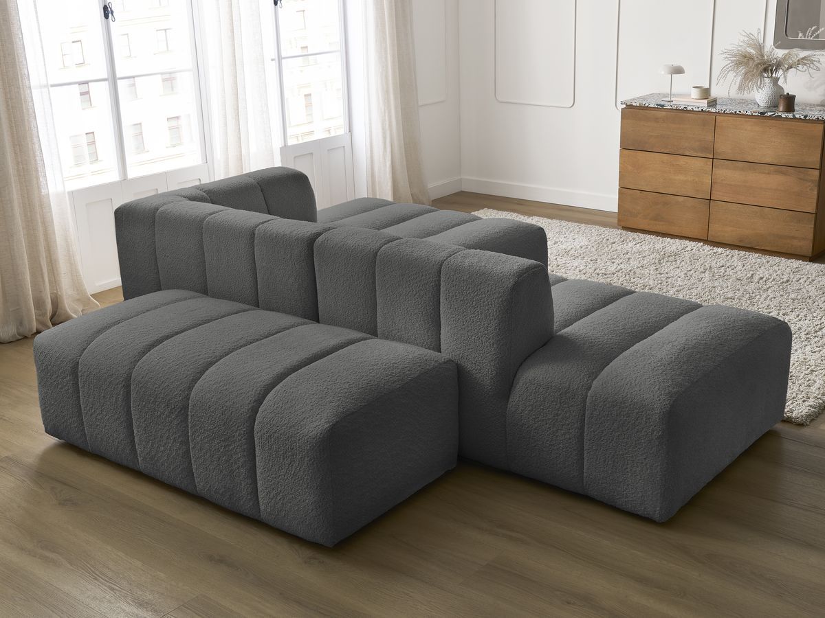 ANNECY modulaire vaste hoekbank in badstof met 1 enkele fauteuil en 1 poef