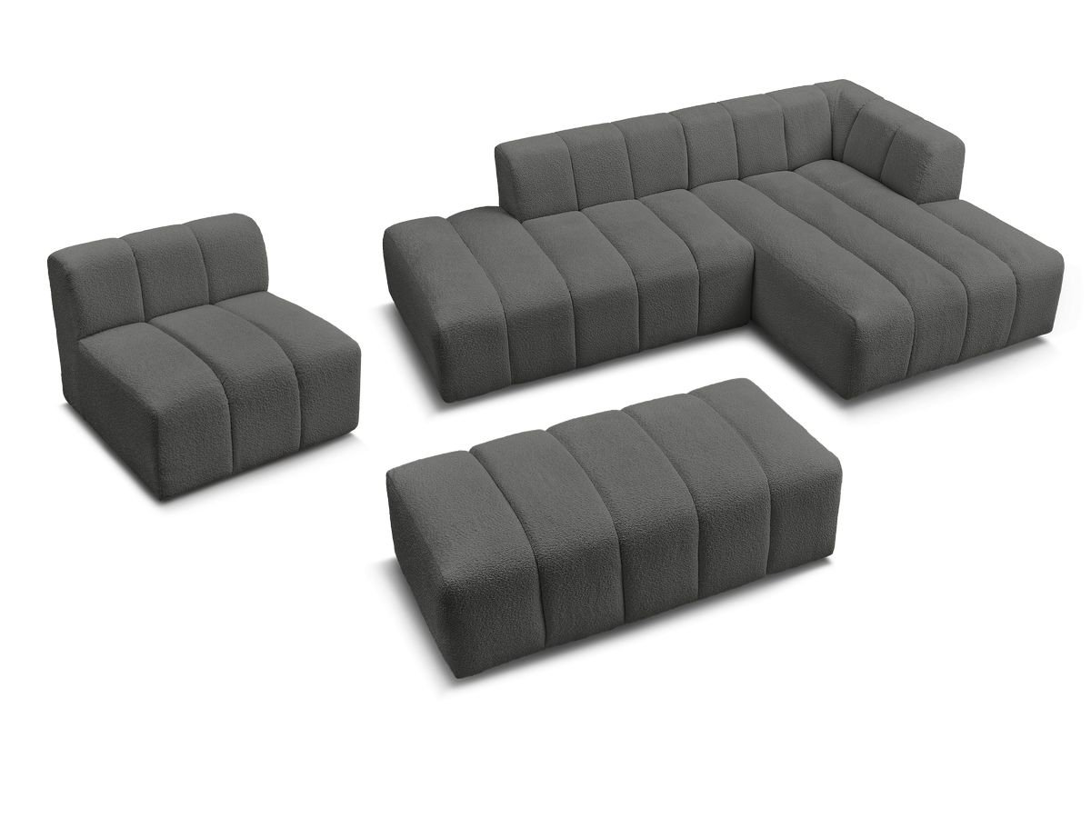 ANNECY modulaire vaste hoekbank in badstof met 1 enkele fauteuil en 1 poef