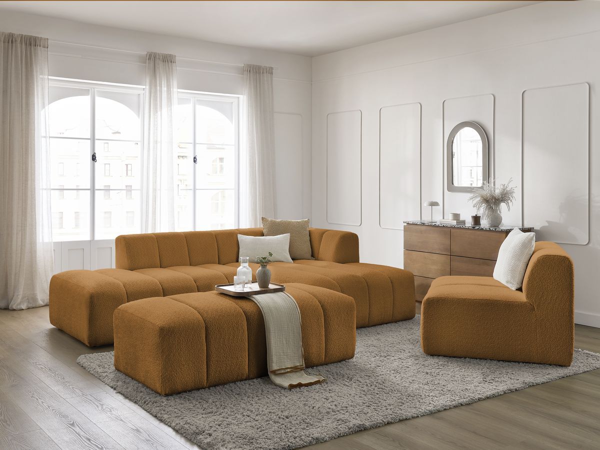 ANNECY modulaire vaste hoekbank in badstof met 1 enkele fauteuil en 1 poef