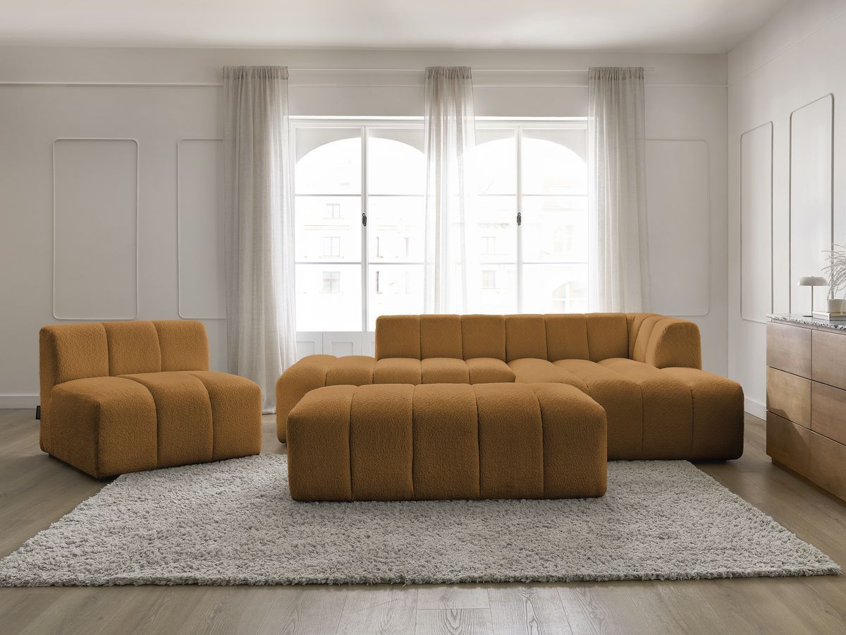 Canapé d'angle modulable ANNECY bouclette jaune 5 places — vue 5