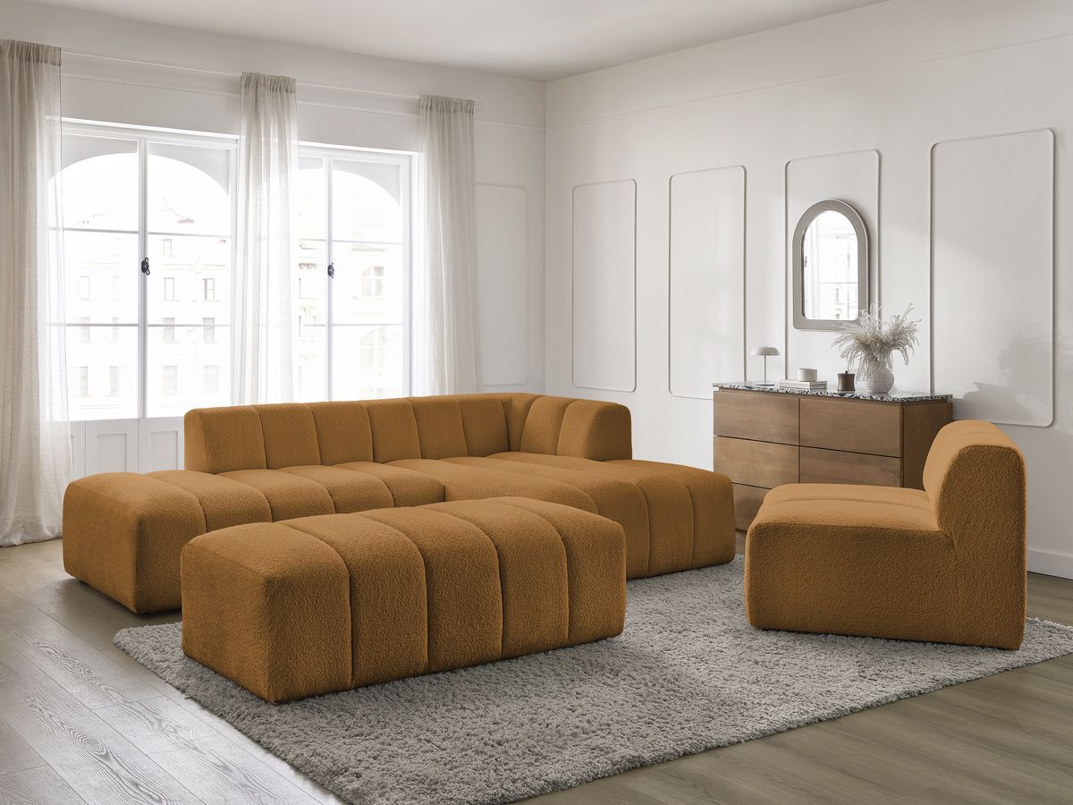 ANNECY modulaire vaste hoekbank in badstof met 1 enkele fauteuil en 1 poef