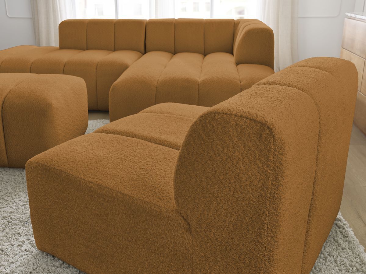 ANNECY modulaire vaste hoekbank in badstof met 1 enkele fauteuil en 1 poef