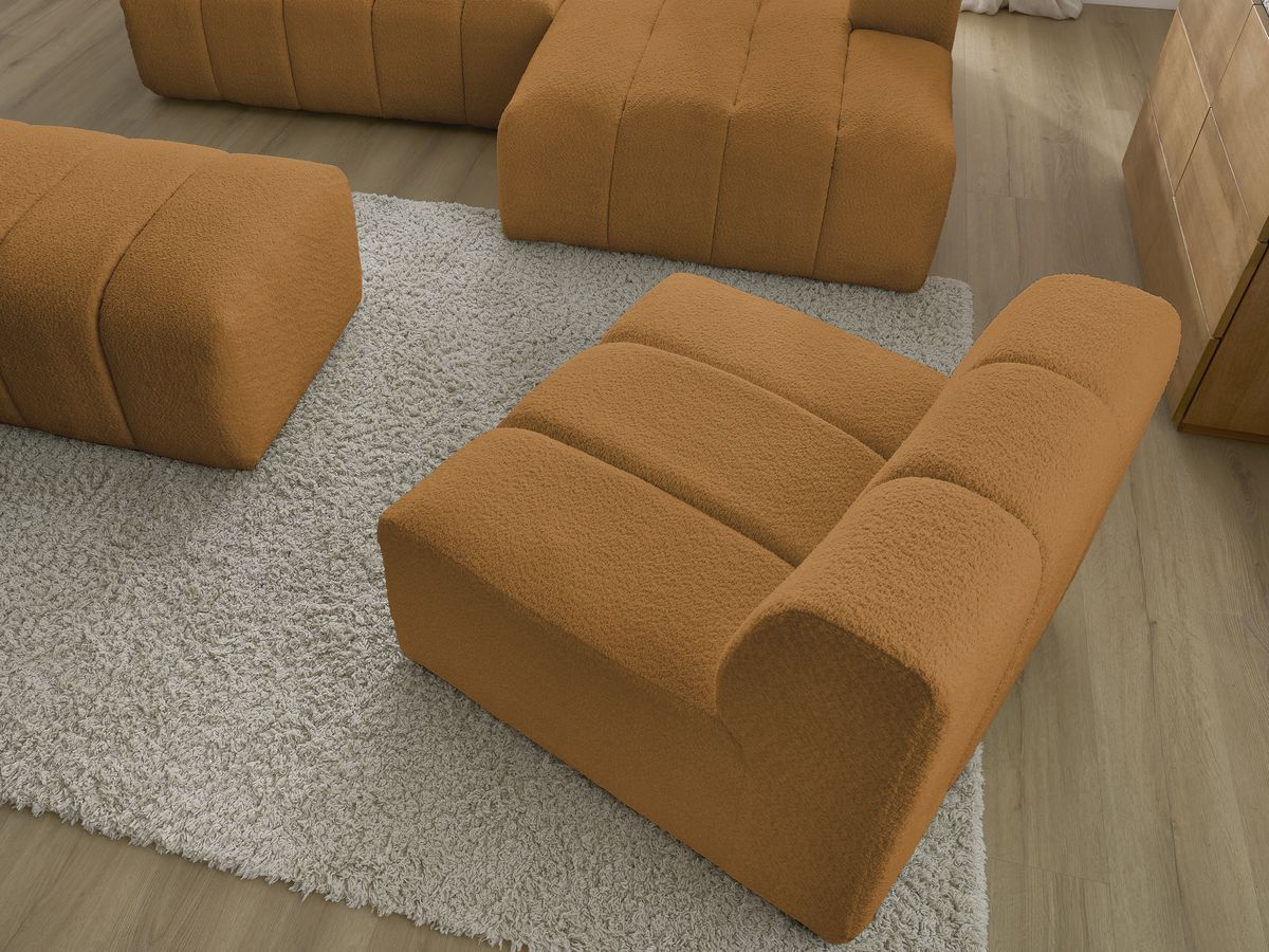 ANNECY modulaire vaste hoekbank in badstof met 1 enkele fauteuil en 1 poef