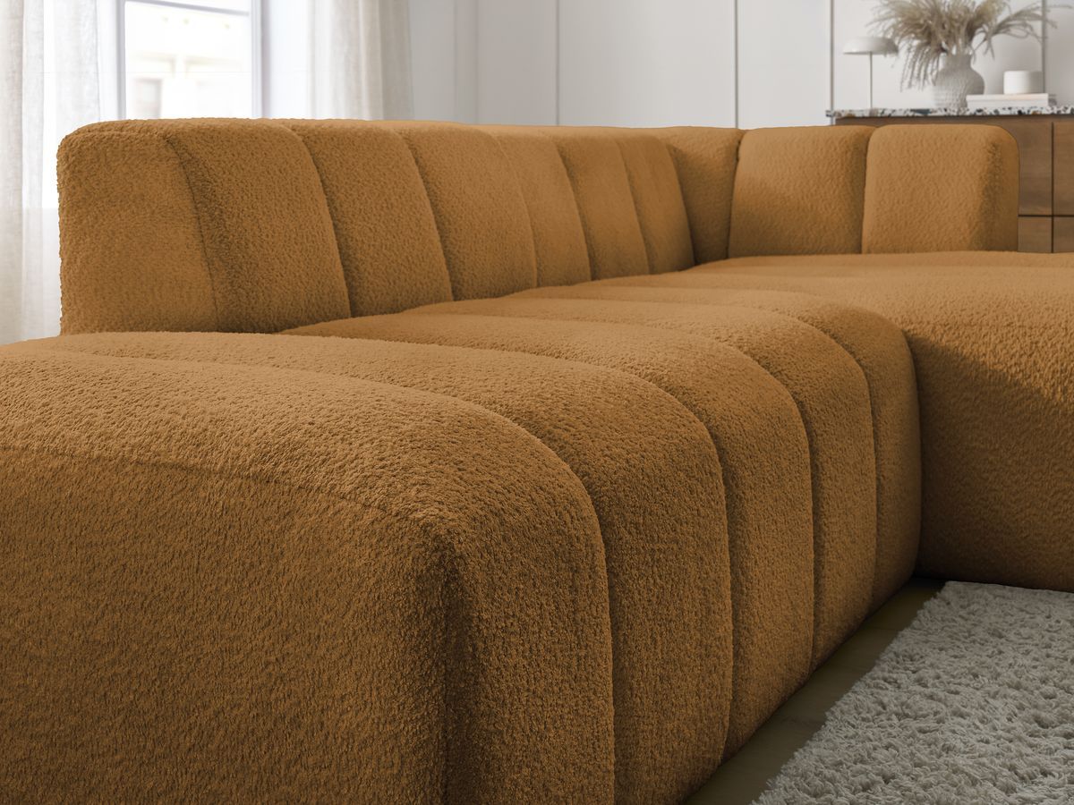 ANNECY modulaire vaste hoekbank in badstof met 1 enkele fauteuil en 1 poef