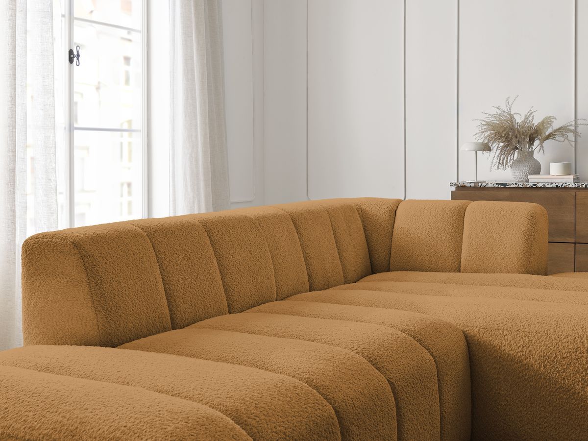 ANNECY modulaire vaste hoekbank in badstof met 1 enkele fauteuil en 1 poef