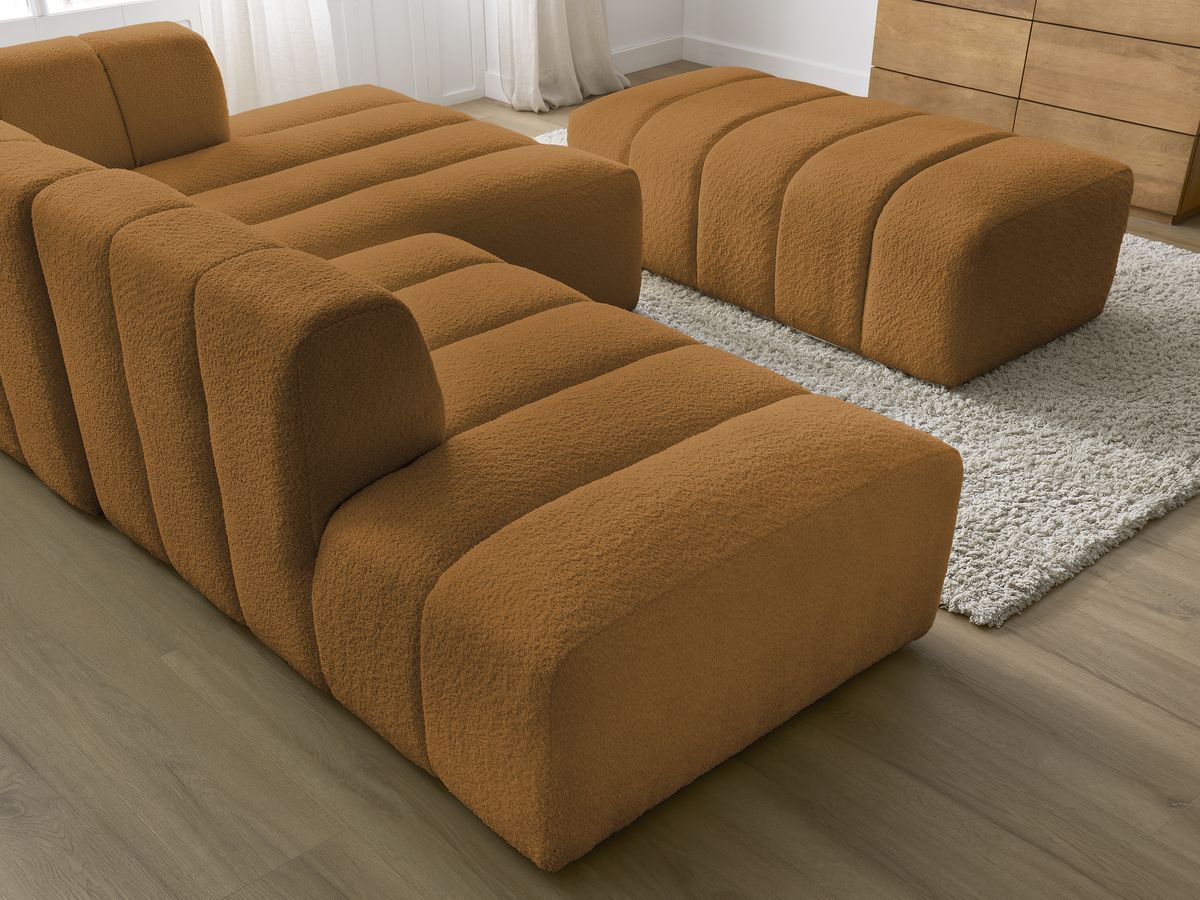 ANNECY modulaire vaste hoekbank in badstof met 1 enkele fauteuil en 1 poef