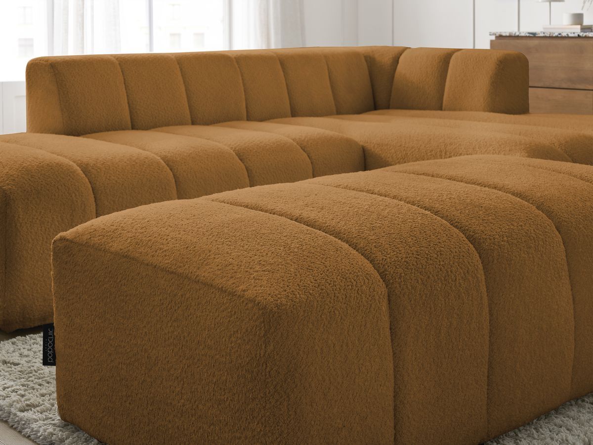 ANNECY modulaire vaste hoekbank in badstof met 1 enkele fauteuil en 1 poef