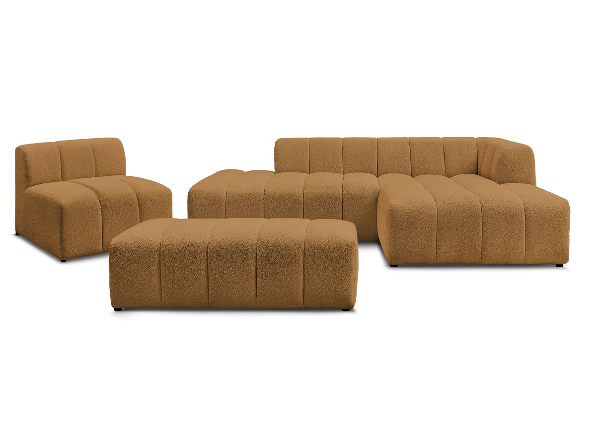 ANNECY modulaire vaste hoekbank in badstof met 1 enkele fauteuil en 1 poef