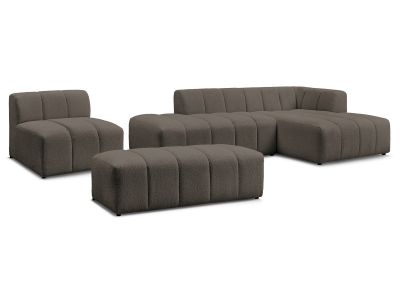 Canapé d'angle fixe modulable ANNECY tissu bouclette avec 1 chauffeuse 1 place et 1 pouf
