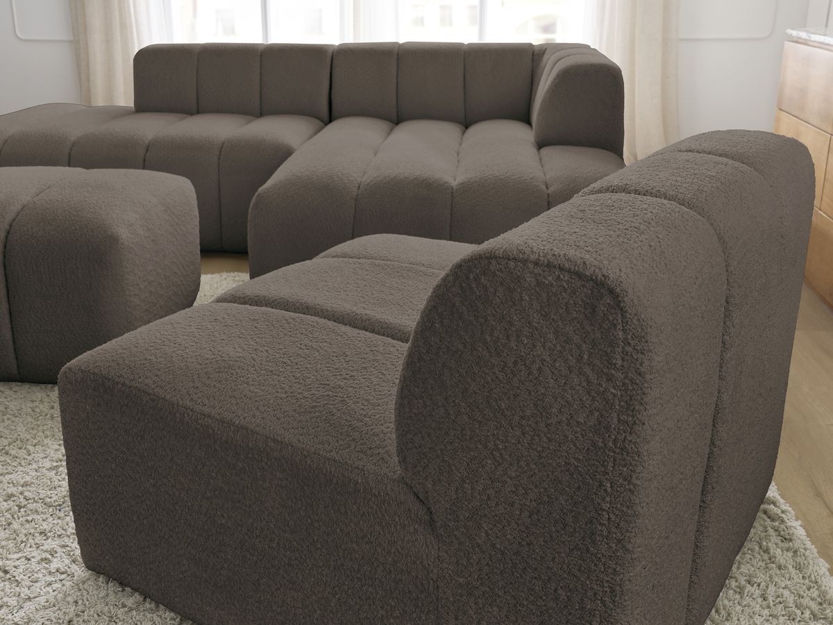 ANNECY modulaire vaste hoekbank in badstof met 1 enkele fauteuil en 1 poef