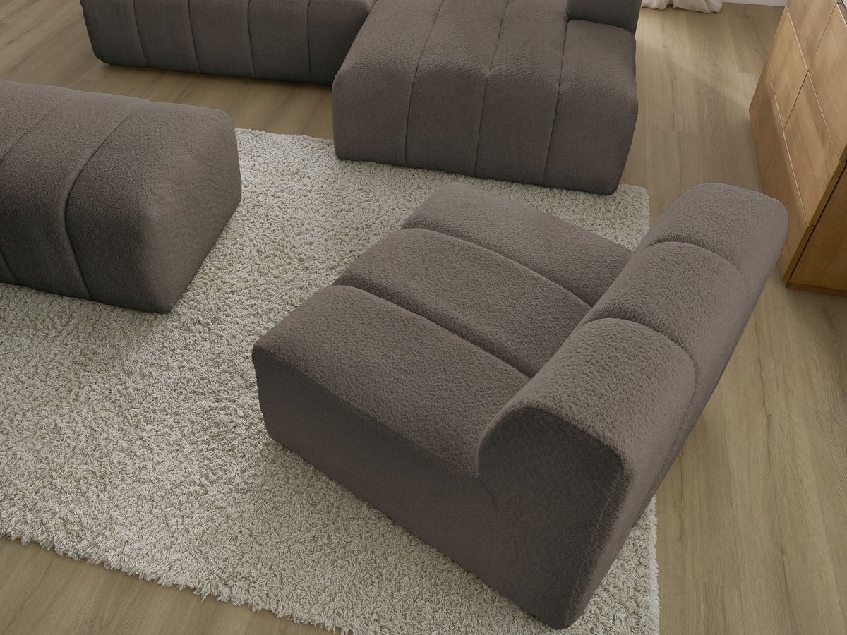 ANNECY modulaire vaste hoekbank in badstof met 1 enkele fauteuil en 1 poef