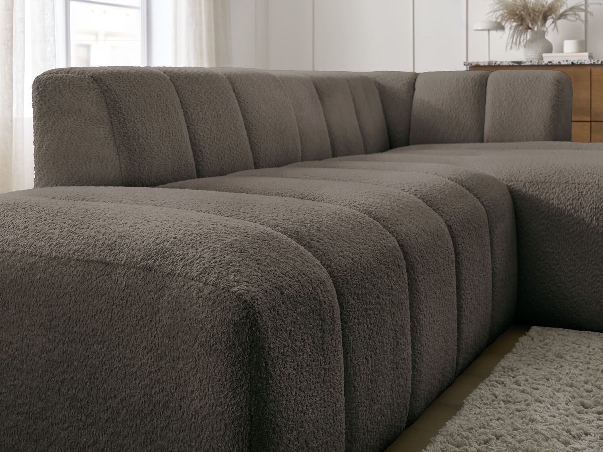ANNECY modulaire vaste hoekbank in badstof met 1 enkele fauteuil en 1 poef