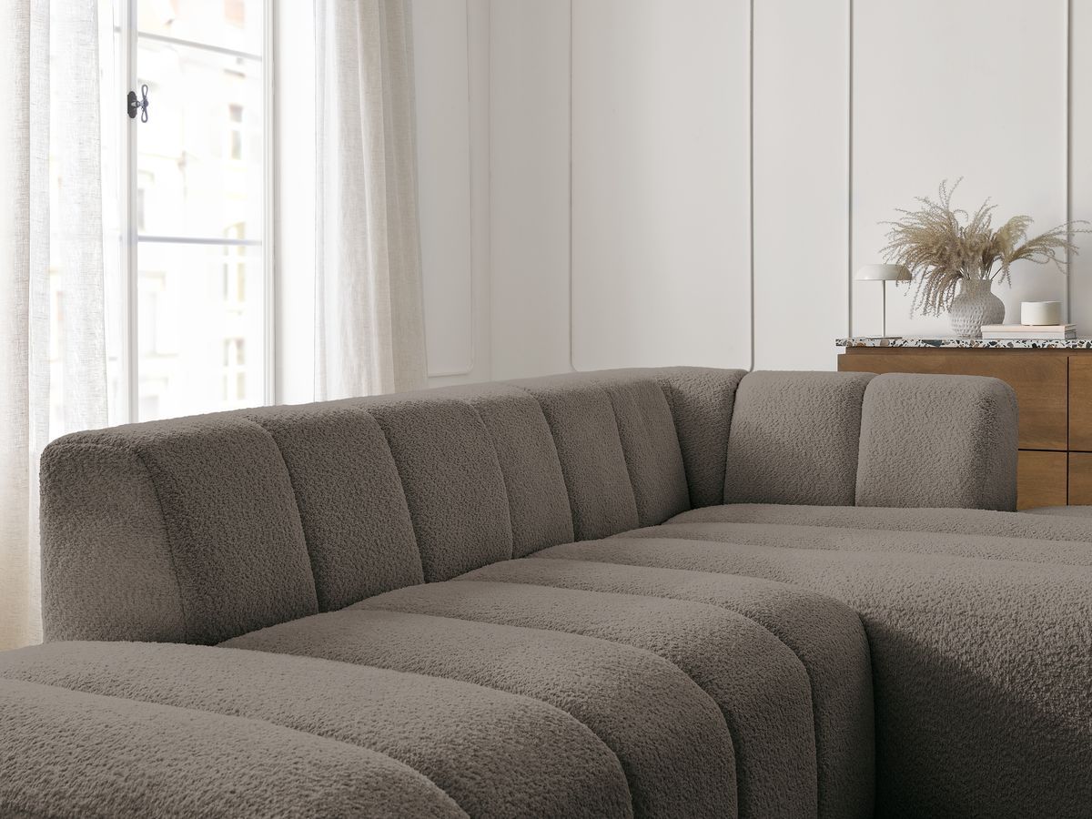 ANNECY modulaire vaste hoekbank in badstof met 1 enkele fauteuil en 1 poef