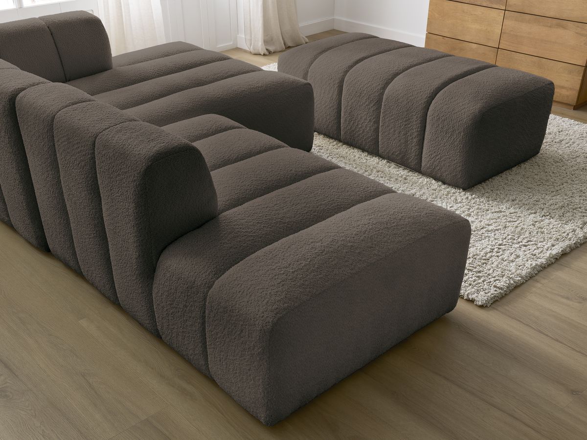 ANNECY modulaire vaste hoekbank in badstof met 1 enkele fauteuil en 1 poef