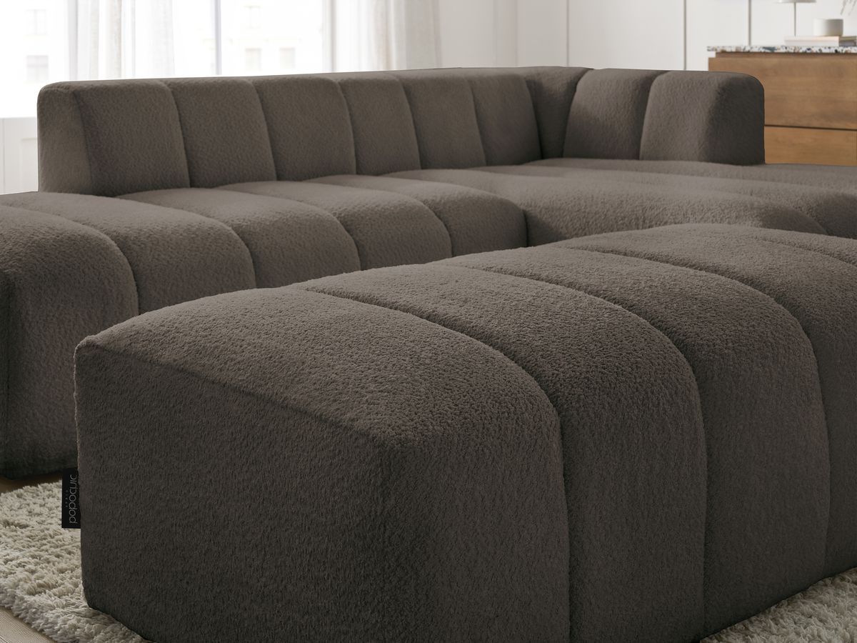ANNECY modulaire vaste hoekbank in badstof met 1 enkele fauteuil en 1 poef