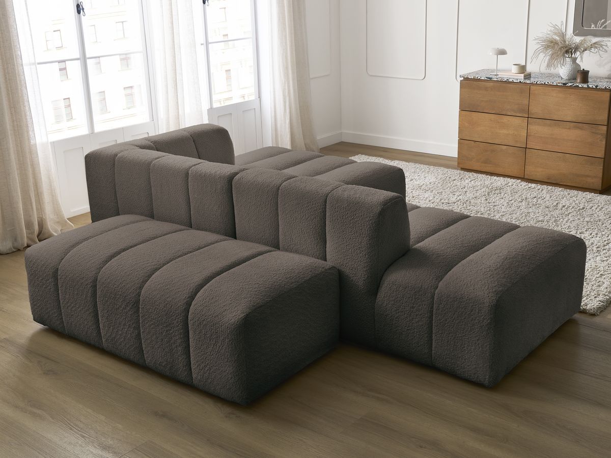 ANNECY modulaire vaste hoekbank in badstof met 1 enkele fauteuil en 1 poef