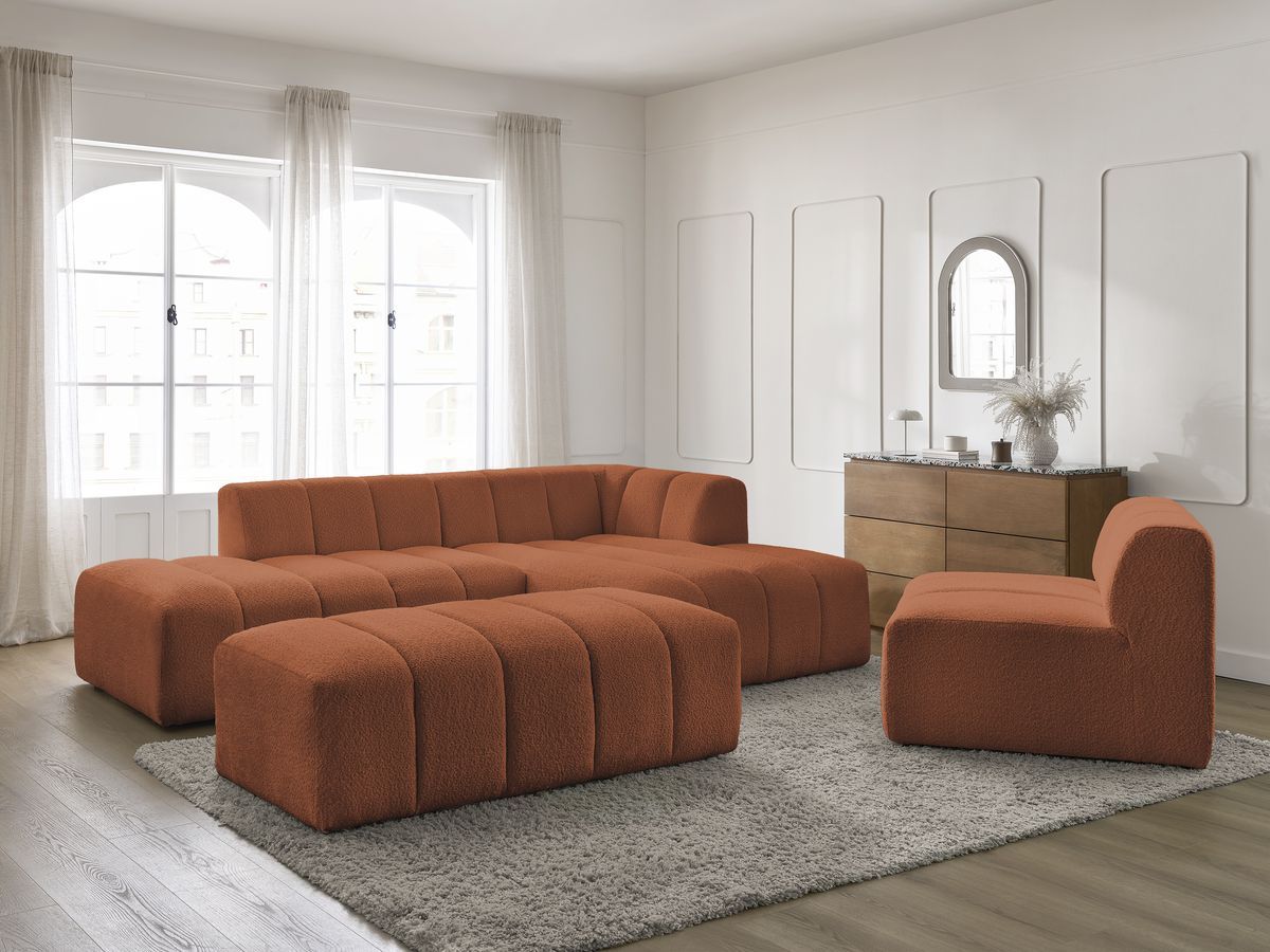 ANNECY modulaire vaste hoekbank in badstof met 1 enkele fauteuil en 1 poef