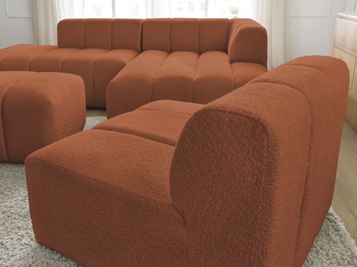 ANNECY modulaire vaste hoekbank in badstof met 1 enkele fauteuil en 1 poef