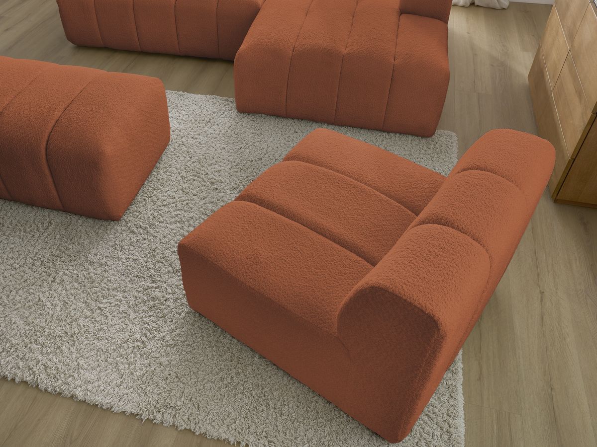 ANNECY modulaire vaste hoekbank in badstof met 1 enkele fauteuil en 1 poef