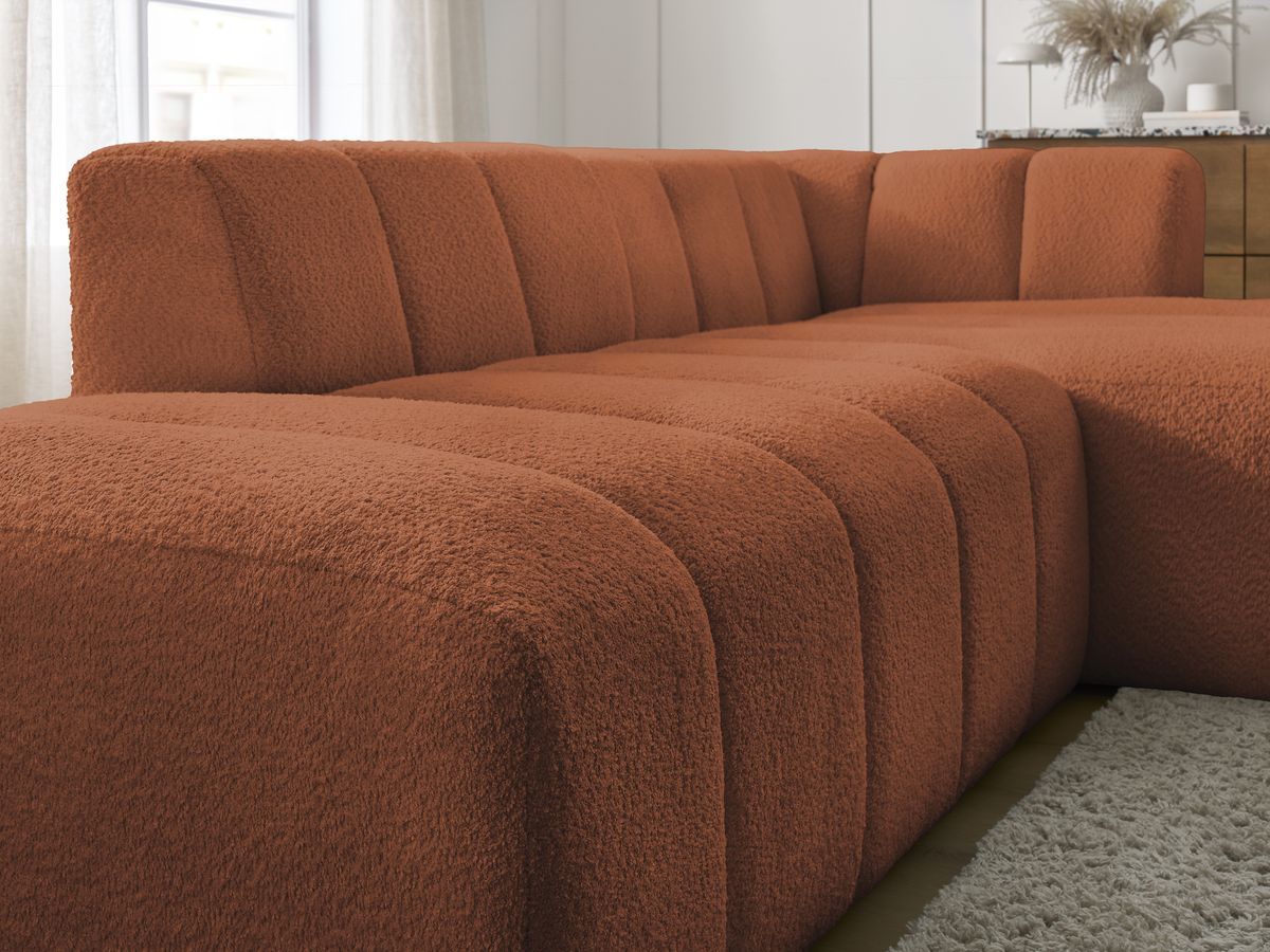 ANNECY modulaire vaste hoekbank in badstof met 1 enkele fauteuil en 1 poef