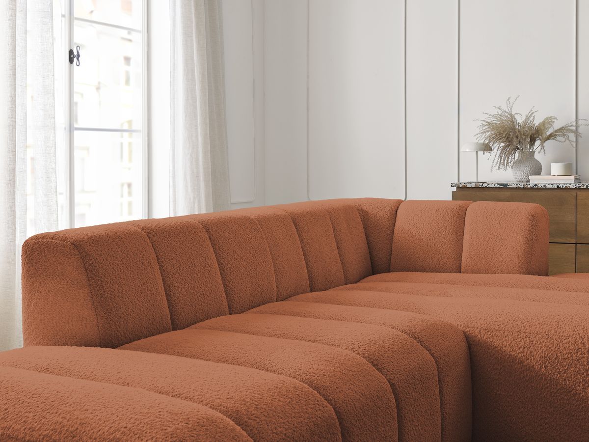ANNECY modulaire vaste hoekbank in badstof met 1 enkele fauteuil en 1 poef