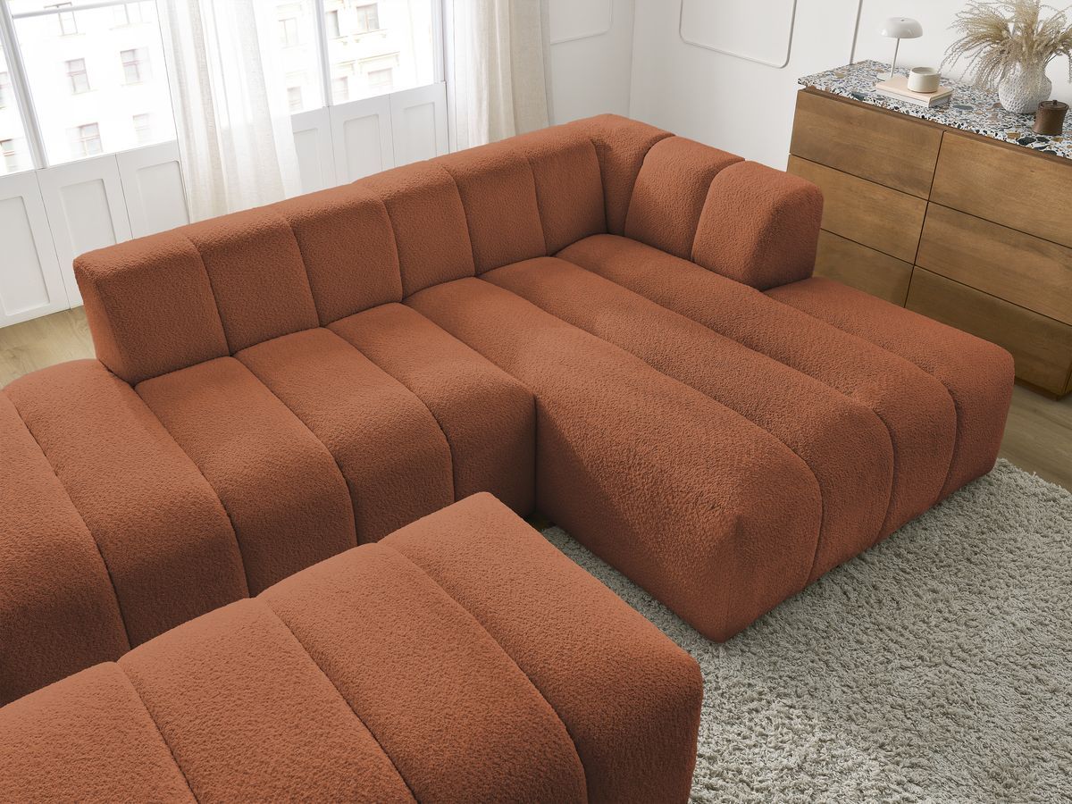 ANNECY modulaire vaste hoekbank in badstof met 1 enkele fauteuil en 1 poef