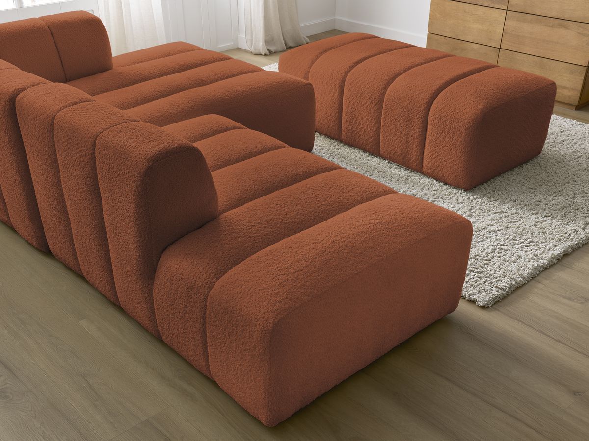 ANNECY modulaire vaste hoekbank in badstof met 1 enkele fauteuil en 1 poef