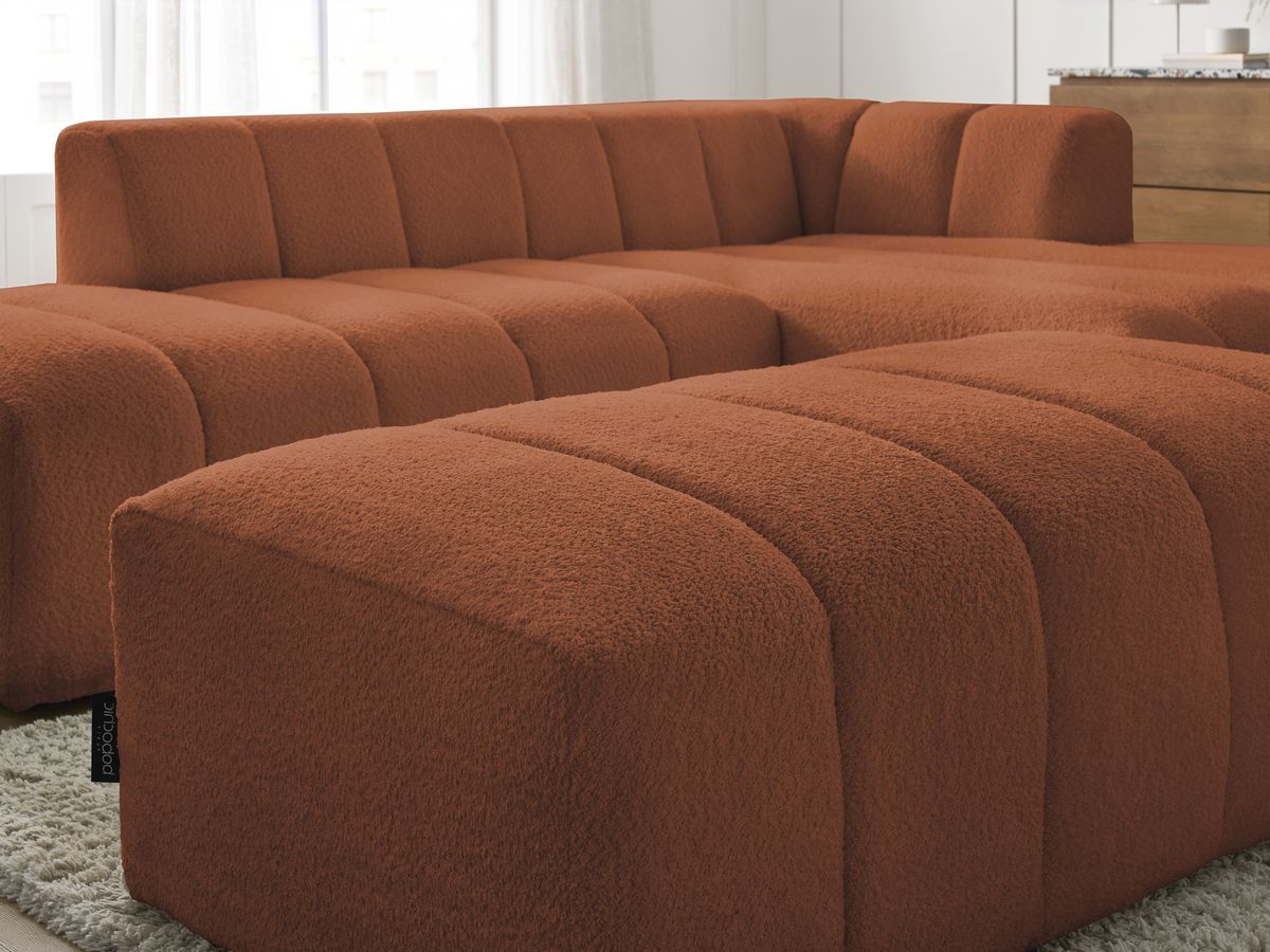 ANNECY modulaire vaste hoekbank in badstof met 1 enkele fauteuil en 1 poef
