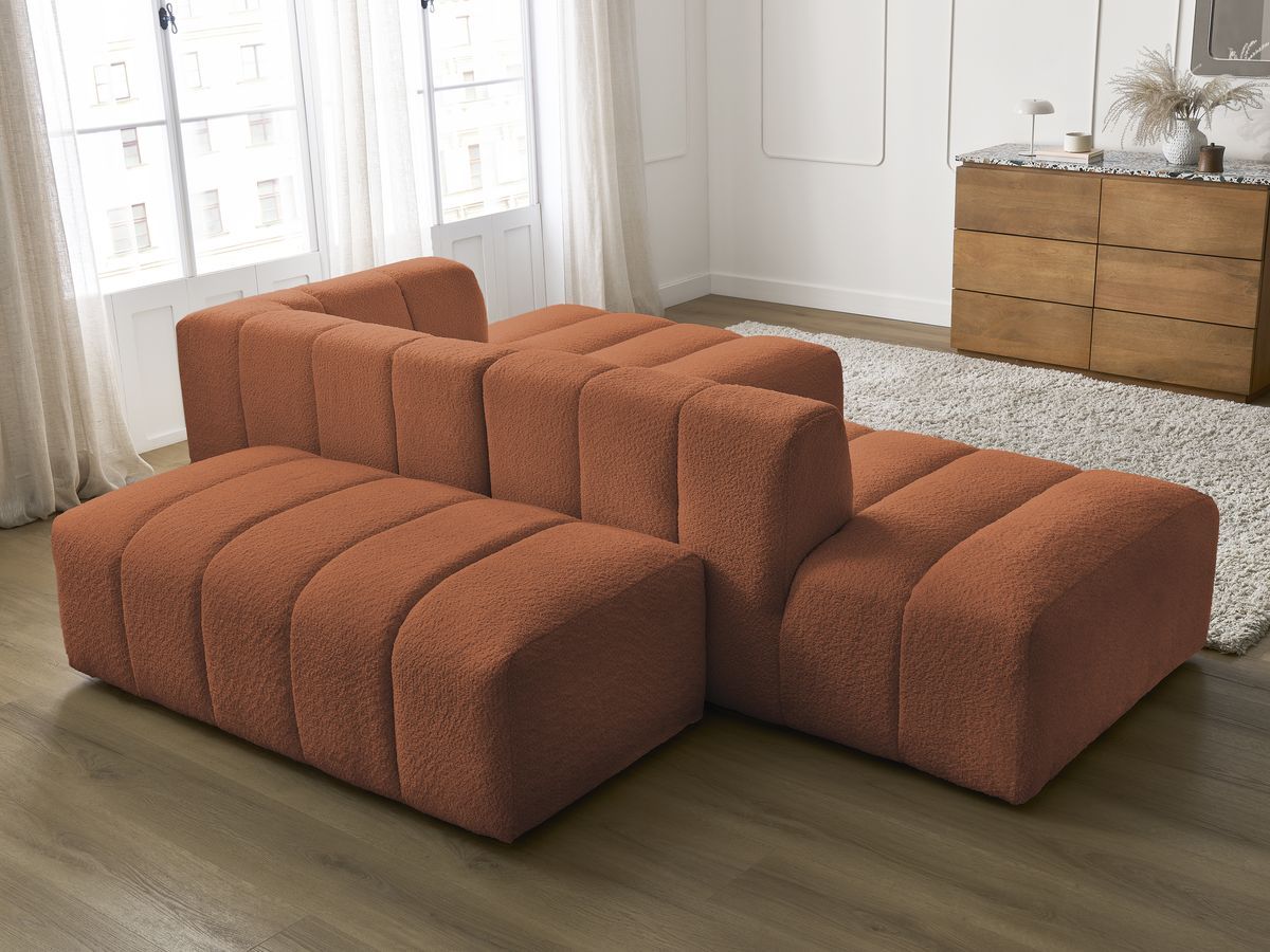 ANNECY modulaire vaste hoekbank in badstof met 1 enkele fauteuil en 1 poef
