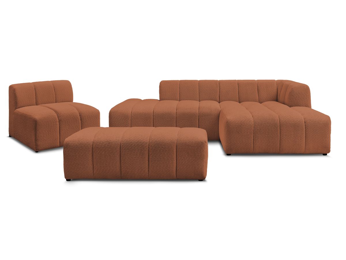 ANNECY modulaire vaste hoekbank in badstof met 1 enkele fauteuil en 1 poef